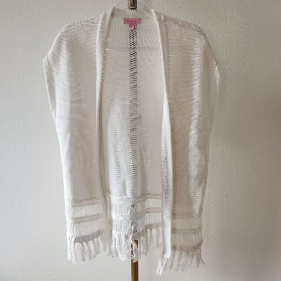 Lilly Pulitzer Cap Sleeve Open Front Cardigan Fringe Womens Size XXS/XS White - Picture 1 of 7